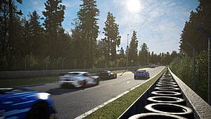High-speed racing action at Zolder circuit in Assetto Corsa Competizione