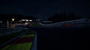 Nighttime Racing Elegance: Cars Speeding on Spa-Francorchamps Circuit in Assetto Corsa Competizione