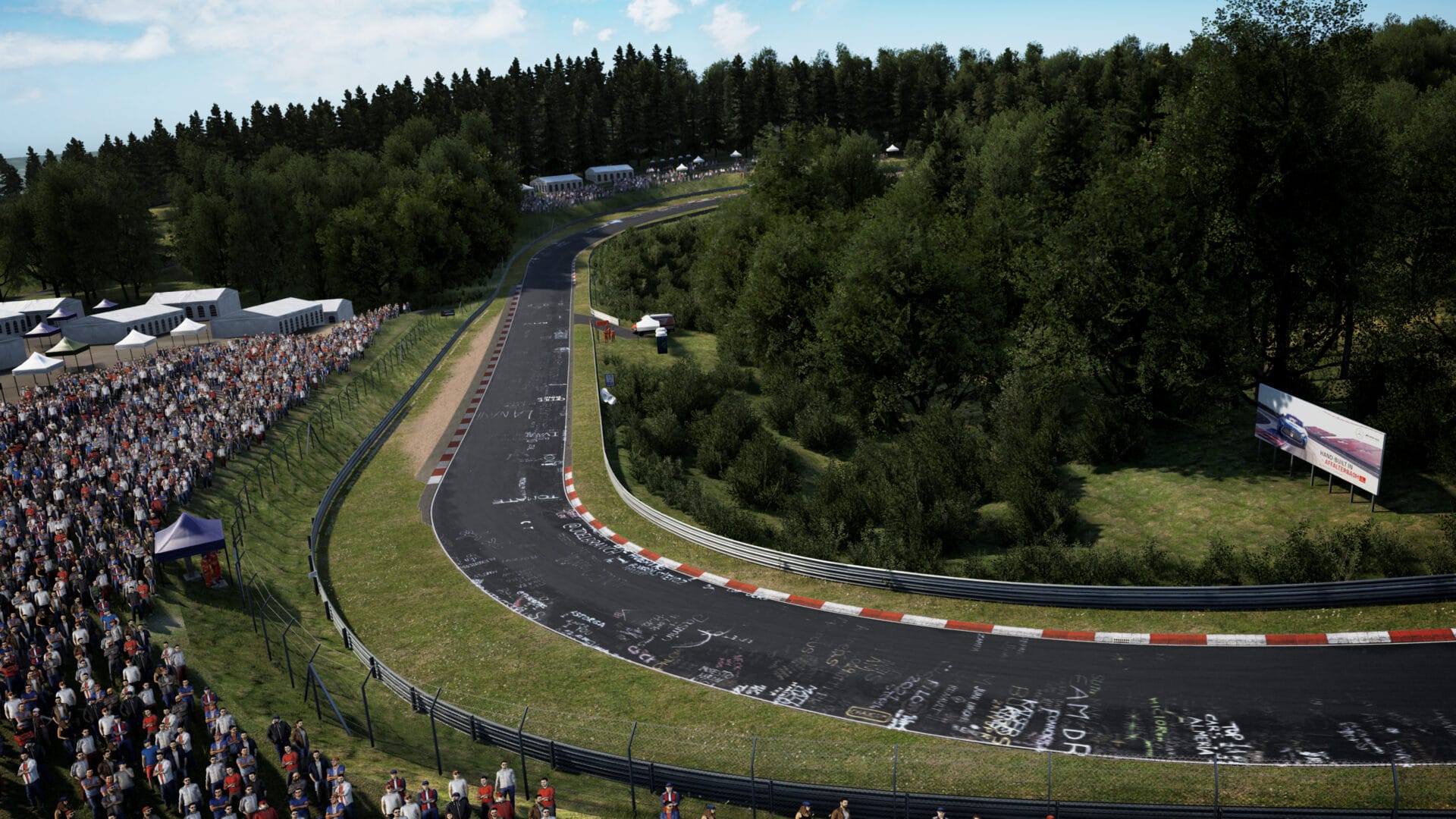 Panoramic shot capturing the vast expanse of the Nürburgring 24h track in Assetto Corsa Competizione.