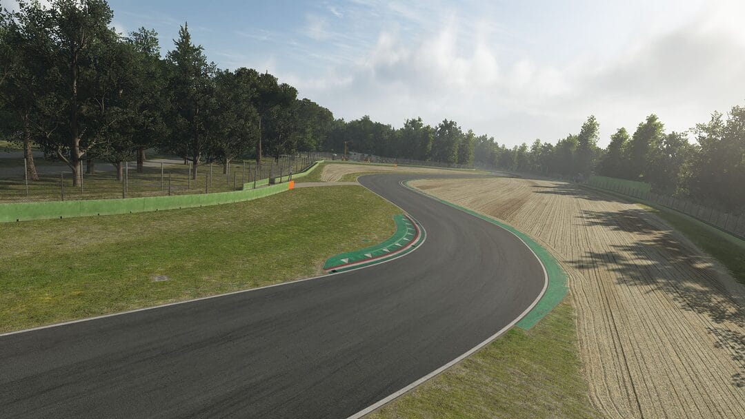 in-game shot at Imola Circuit in Assetto Corsa EVO, capturing track details with defined textures