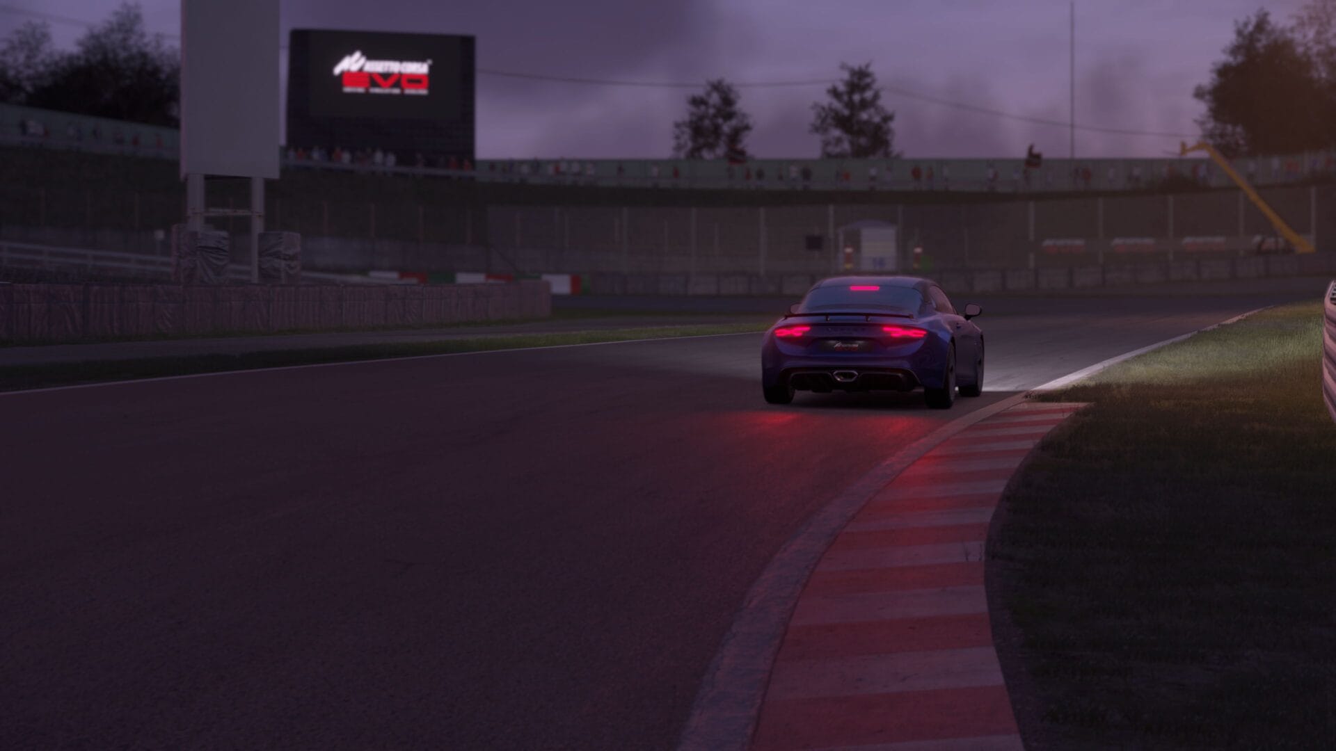 Escena de carrera nocturna en Assetto Corsa EVO EA, ya disponible en Steam