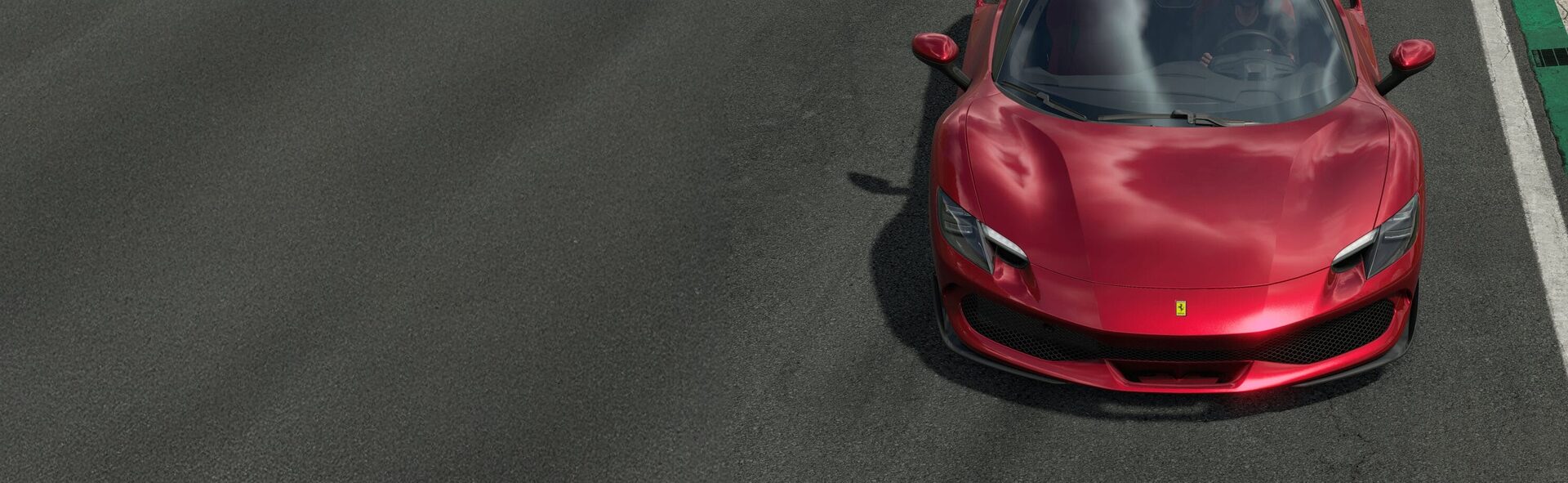 A red Ferrari 488 standing on a grey asphalt track in Assetto Corsa EVO, with sleek lines and vibrant color standing out against the neutral tones of the road.