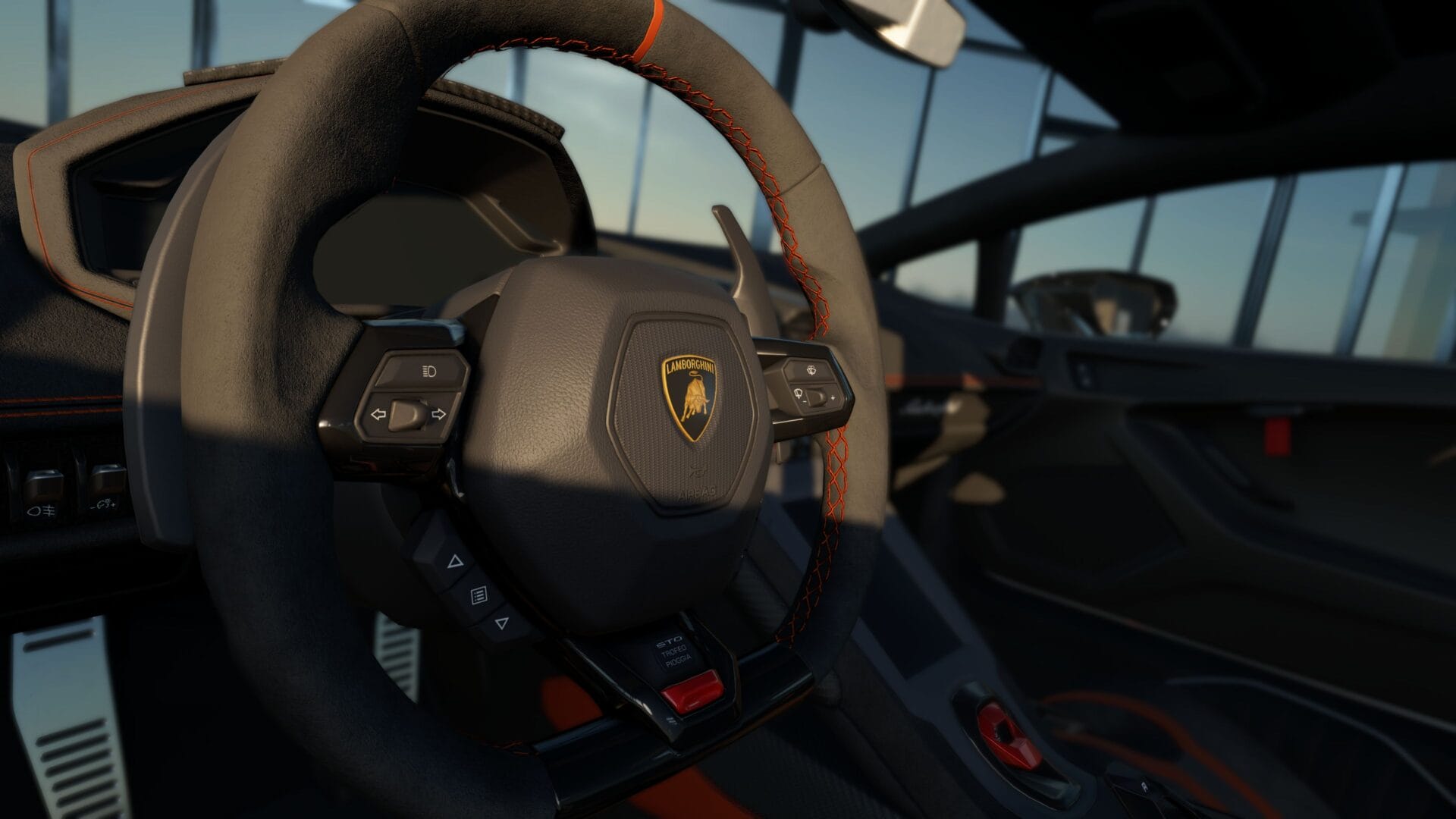 Zoomed-in view of Lamborghini wheel in Assetto Corsa Evo