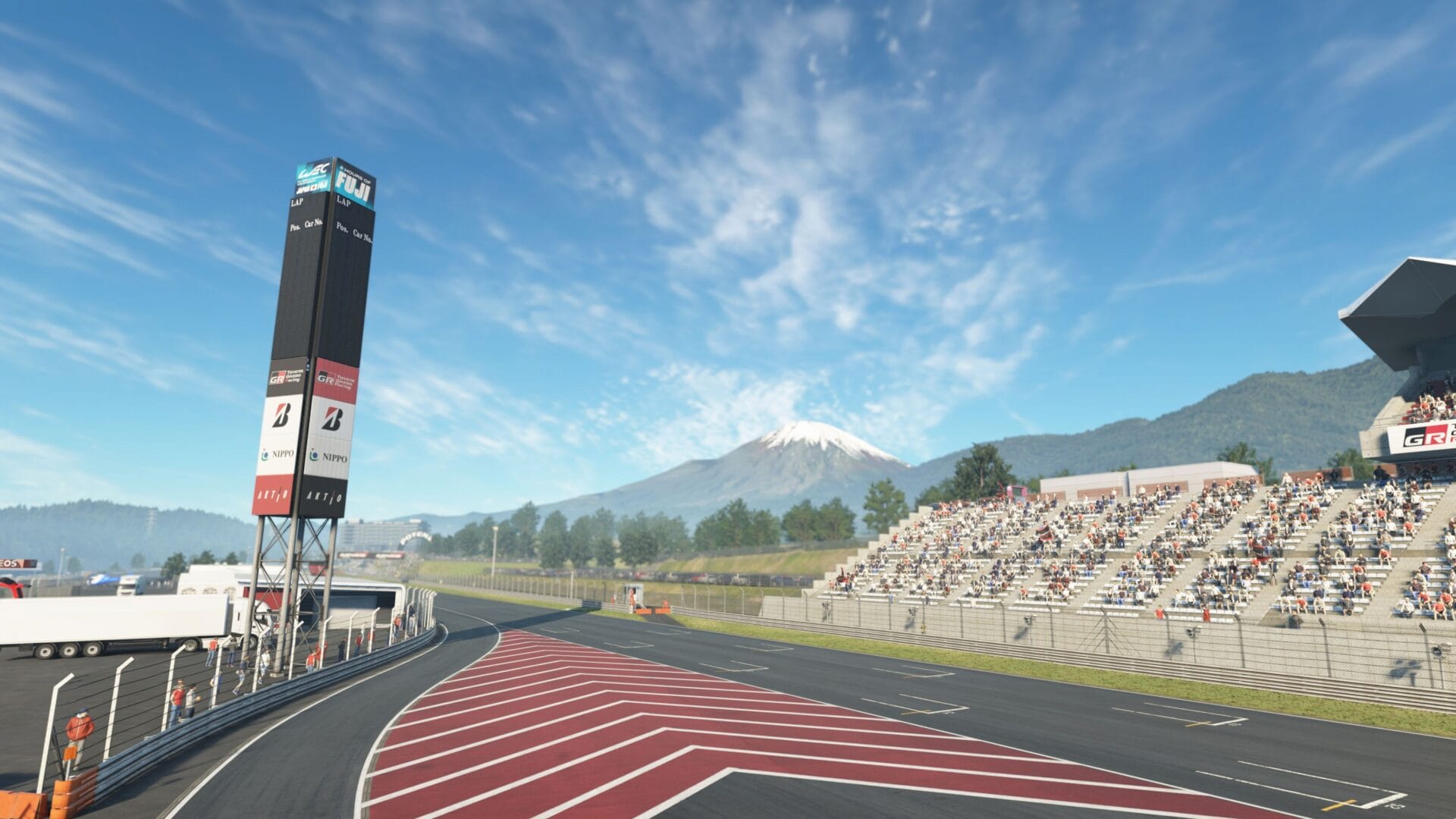 El Fuji Speedway en Assetto Corsa EVO Actualización 0.1.6, con su diseño icónico con curvas desafiantes, rectas rápidas y vistas impresionantes del Monte Fuji, ofreciendo una experiencia de conducción emocionante e inmersiva.