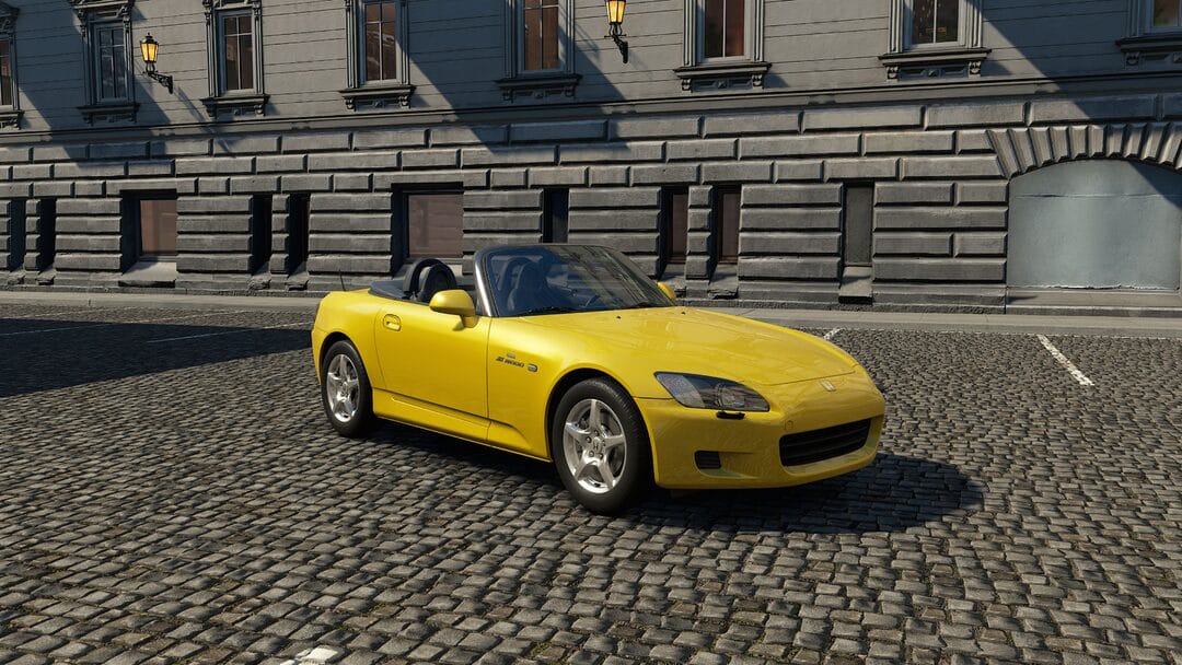 Honda S-2000 AP1 pre-facelift 2003 parked in assetto corsa evo background under a bright daylight