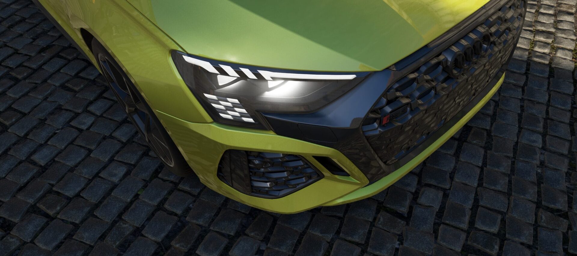 Close-up of a green Audi in Assetto Corsa EVO, showcasing the sleek design and vibrant color