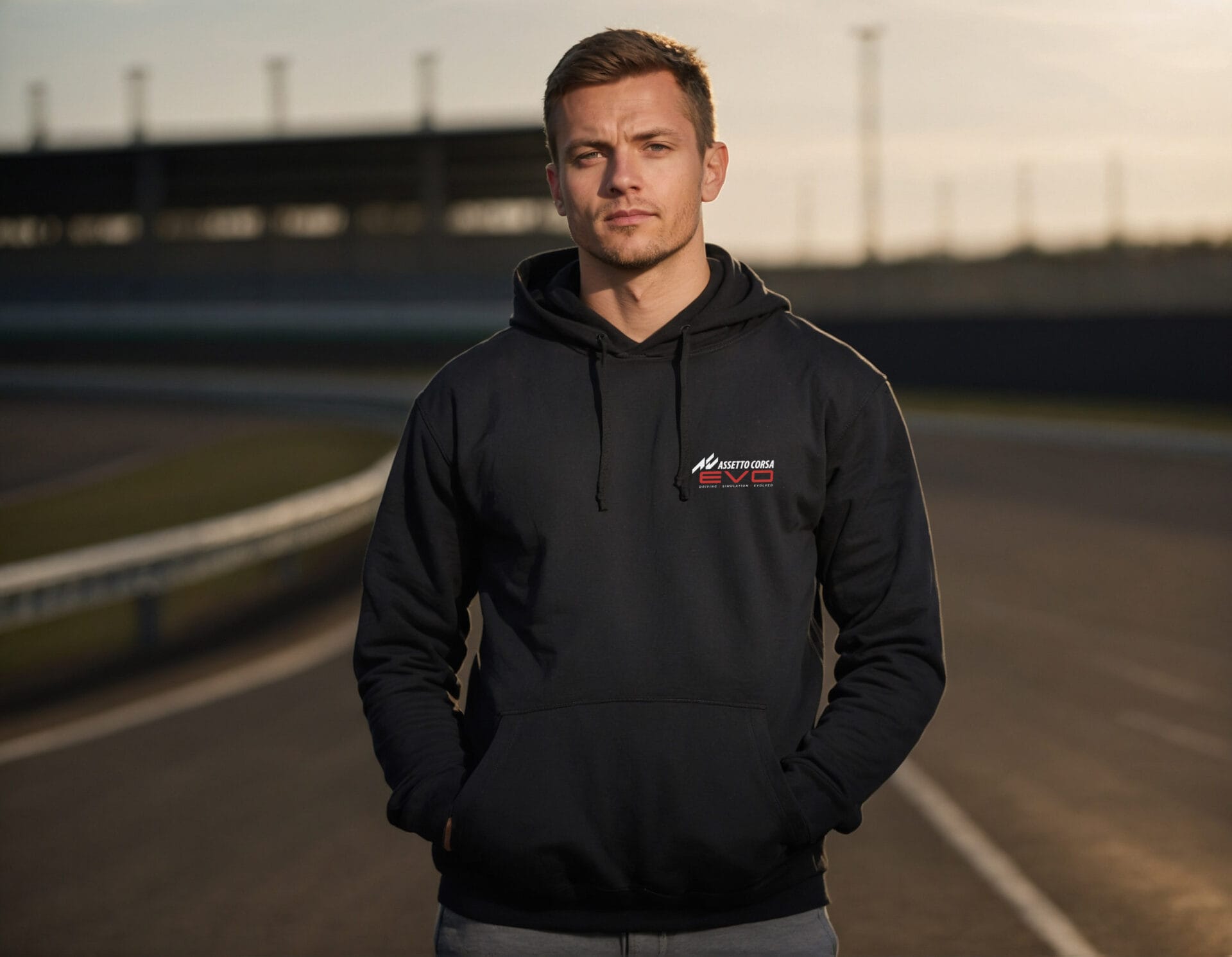 Assetto Corsa EVO Club Hoodie: A black premium hoodie made from 80% organic cotton and 20% recycled polyester. Available in various sizes.